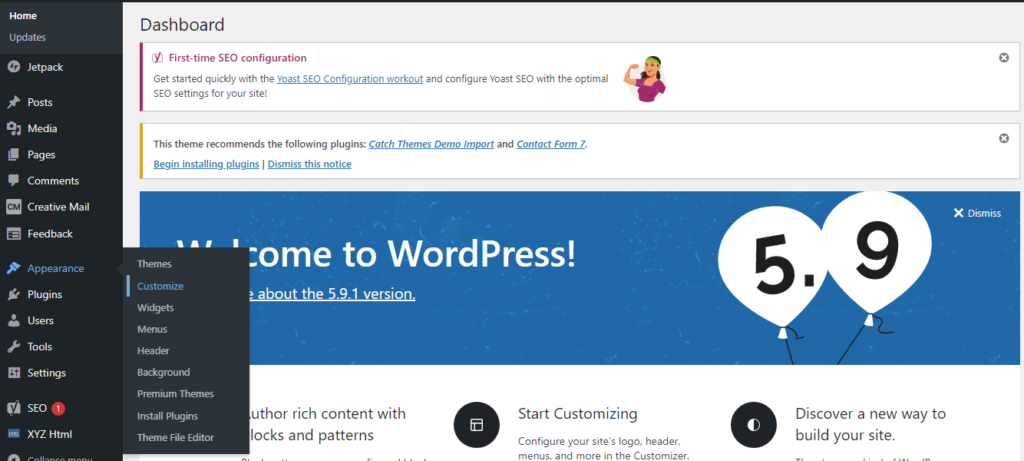 How to create a WordPress website - customize