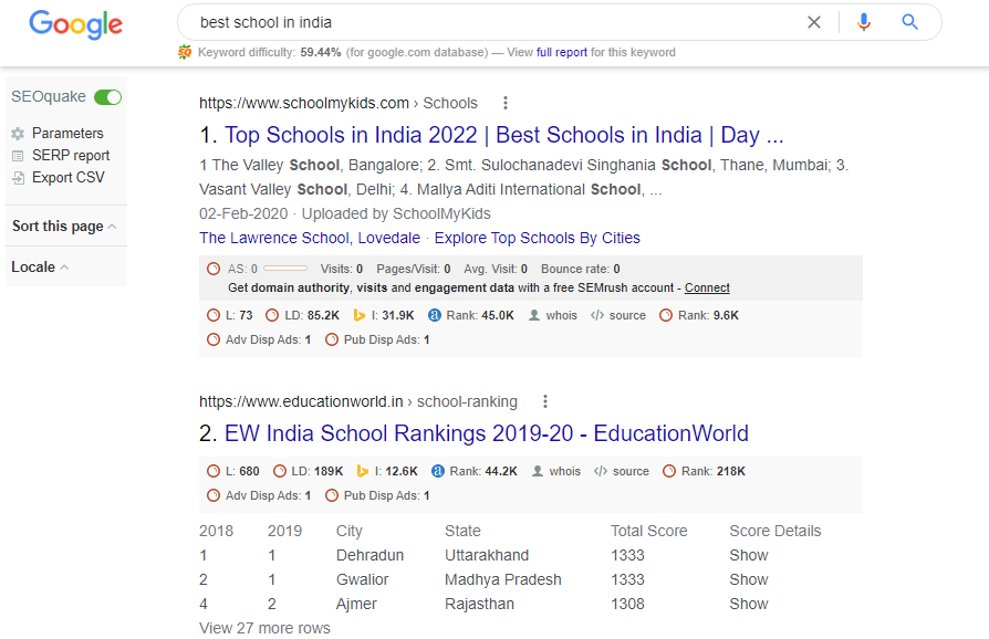 organic listing in google